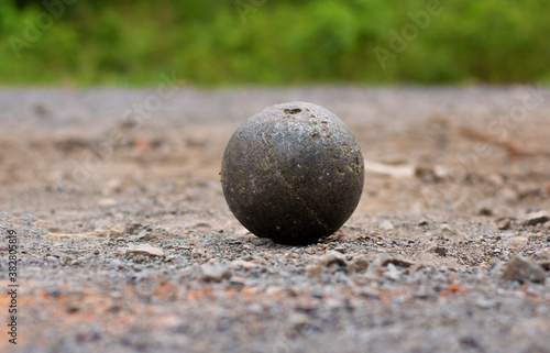 Close up of shot put throw on the field of india.