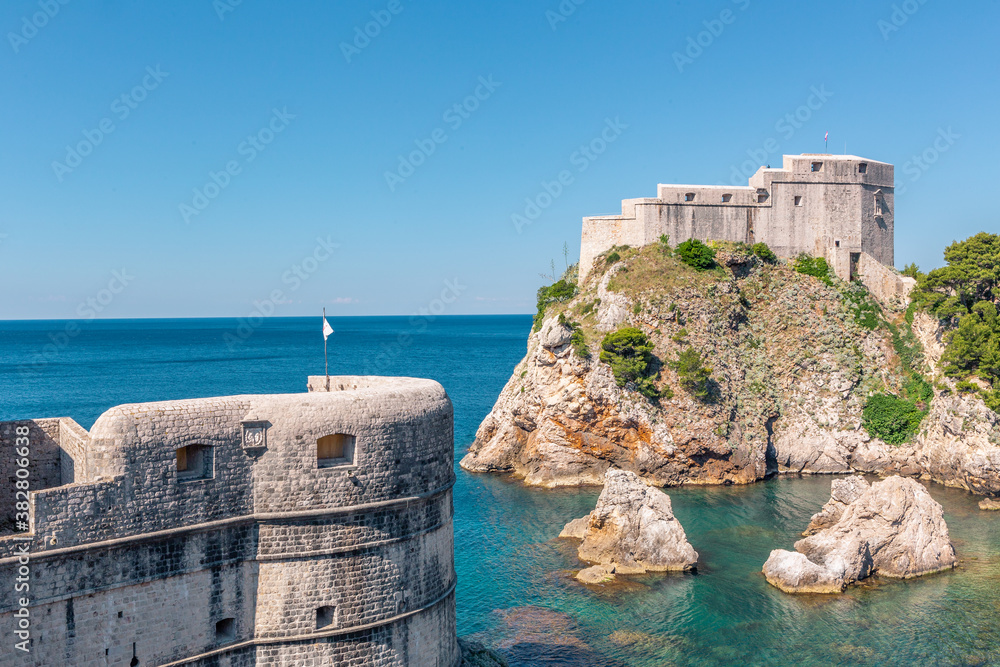 The old fortress in Dubrovnik, on a big rock, at a sunny day. The old fortress in Dubrovnik, on a big rock, at a sunny day.