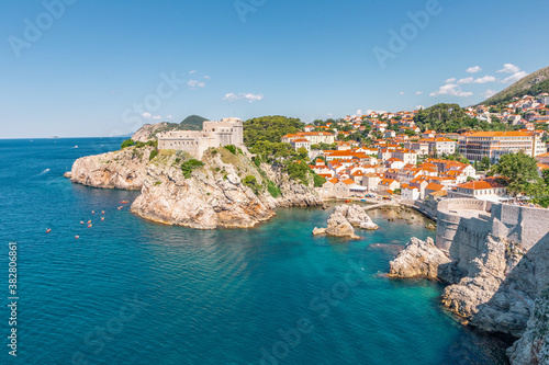 Fototapeta Naklejka Na Ścianę i Meble -  The old fortress in Dubrovnik, on a big rock,  at a sunny day.