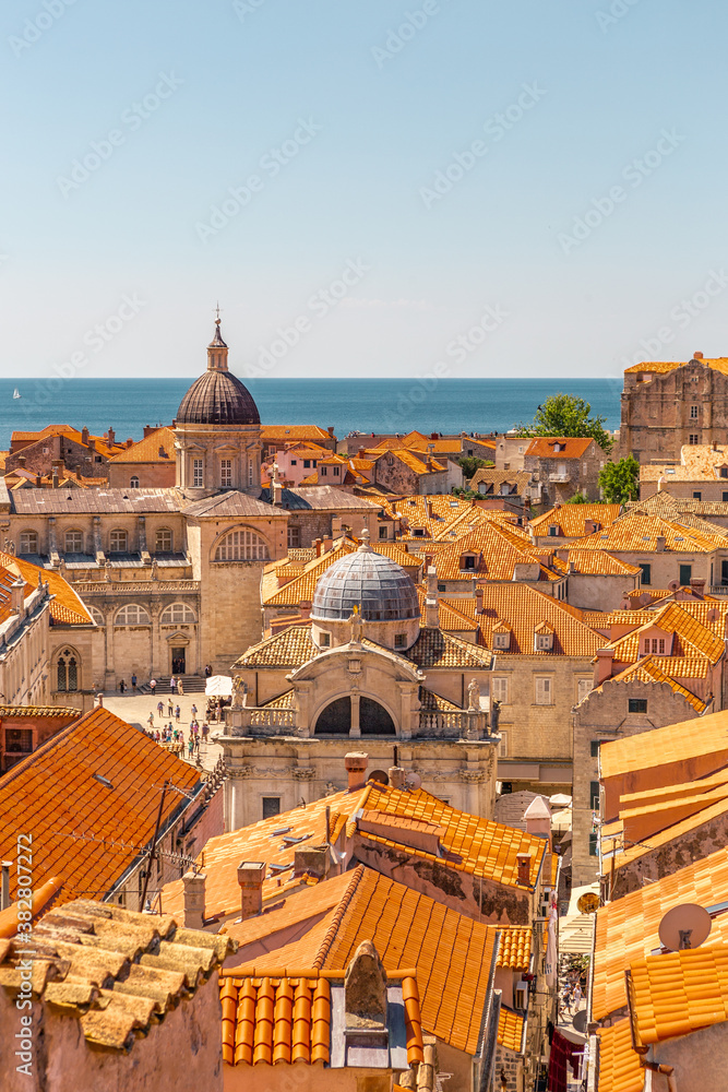 The ancient roman architectures with orange roofs in old town Dubrovnik, in Croatia.