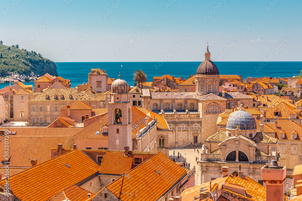 The ancient roman architectures with orange roofs in old town Dubrovnik, in Croatia.