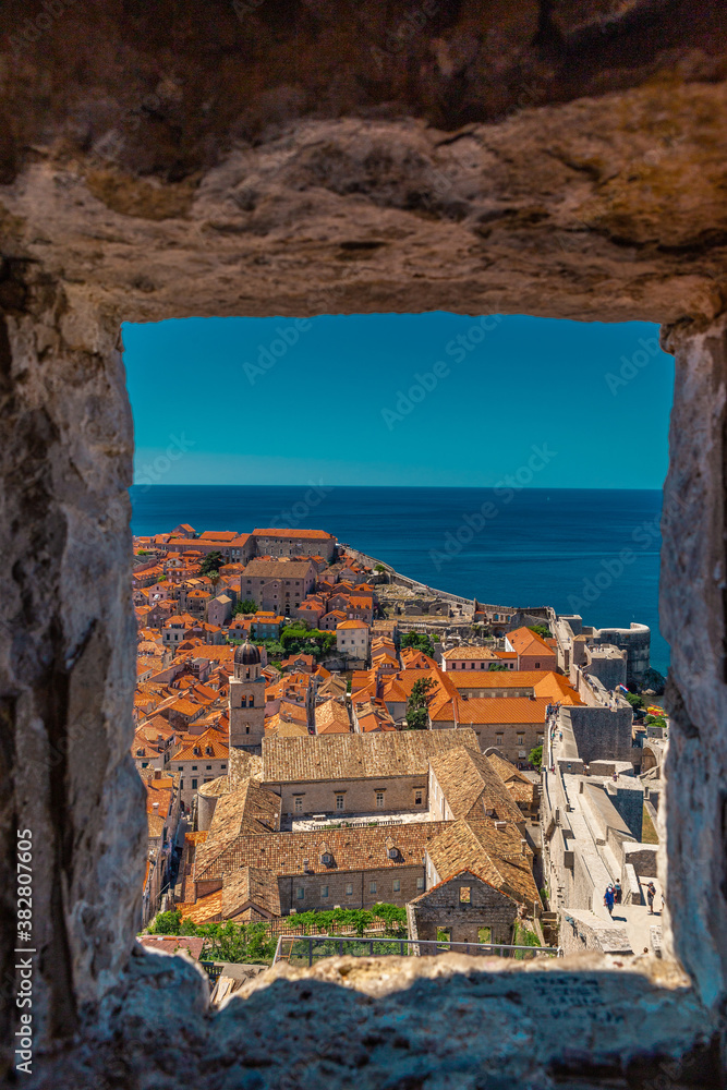 The reinassance architectures in Dubrovnik, Croatia, view from a stone window in the ancient city wall.