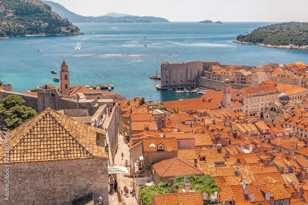 The ancient roman architectures with orange roofs in old town Dubrovnik