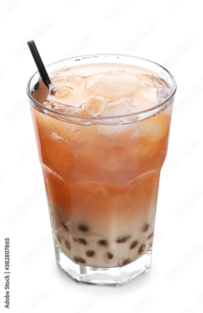 Tasty milk bubble tea isolated on white Tasty milk bubble tea isolated on white