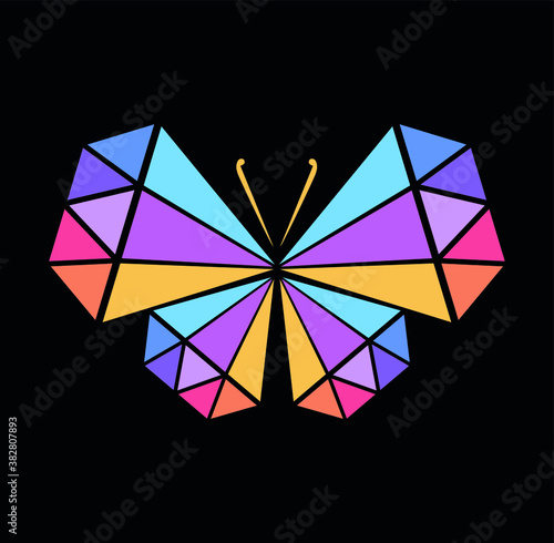 butterfly like a diamond. colorful diamond wings. rich and elegant butterfly on the black background