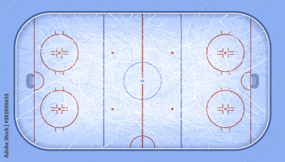 Vector of ice hockey rink. An overhead view of an ice hockey rink complete  with markings. Textures blue ice. Ice rink. Top view. Stock Vector -  rta.com.co