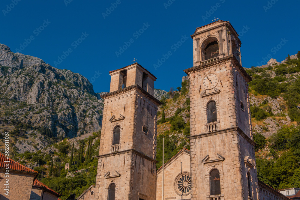Sunset view of the architectures in old town Kotor, Montenegro.