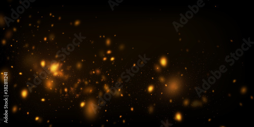 Abstract vector background with golden particles explosion. Glowing bokeh lights  defocused glitters.