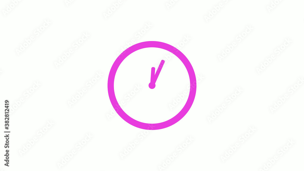 Pink color circle 12 hours clock icon on white background,clock icon