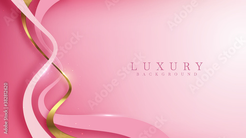 Luxury background with golden lines on pink shades in 3d abstract style , illustration from modern template deluxe design vector.