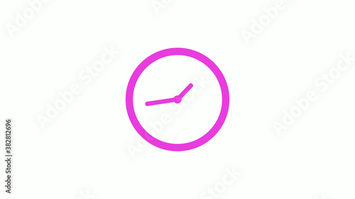 Pink color circle 12 hours clock icon on white background,clock icon