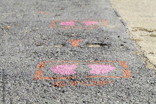 Foot symbols on the ground tell people to keep people 6 feet apart during the coronavirus outbreak in many countries around the world and common filtering points.