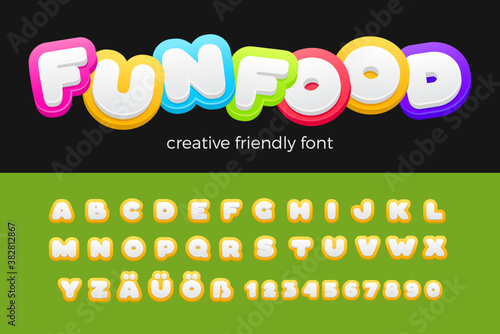 Funny Friendly Font vector design. For Kids Children Fun Food Celebration areas