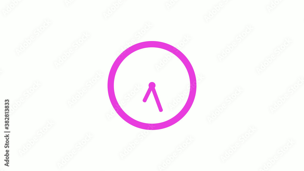 New pink color circle 12 hours clock icon on white background, Pink clock icon without trick