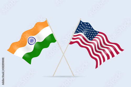 Flag of USA and India together. A symbol of friendship and cooperation of states. Vector illustration.