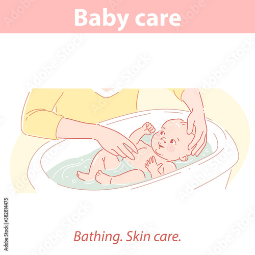 Cute little baby boy or girl taking a bath. 