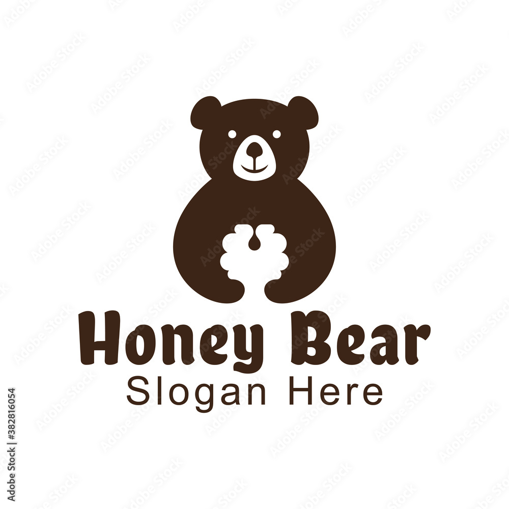 honey bear animal cute logo design, vector template
