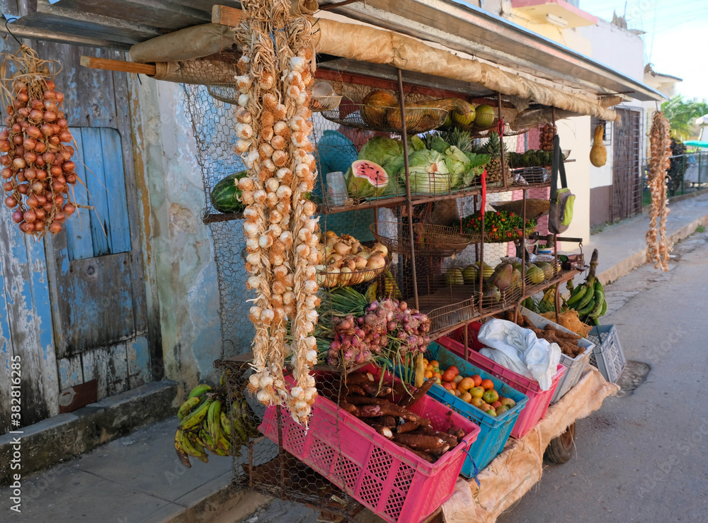 Market stall in Cuba with exotic fruits and vegetables
