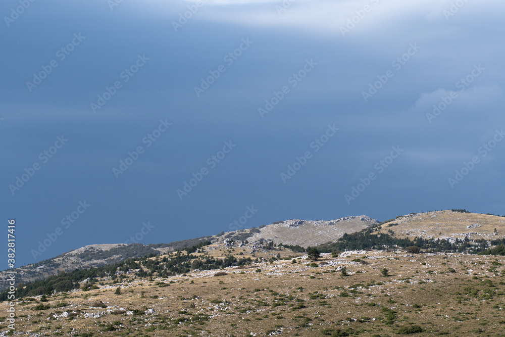 OCTOBER, 2020 - Scenic karst landscape on the Velebit mountain in Croatia just before rain