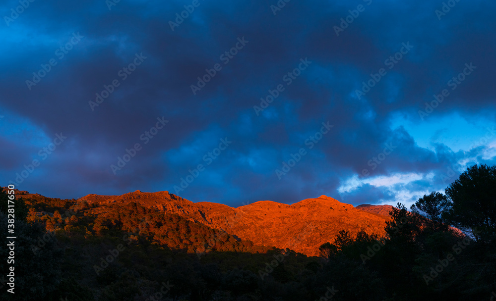 Sunset, Sierra de las Nieves National Park, Málaga, Andalusia, Spain, Europe