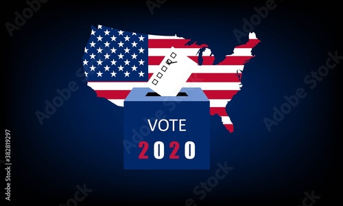USA presidential election 2020. American flag on map background. Vector illustration.