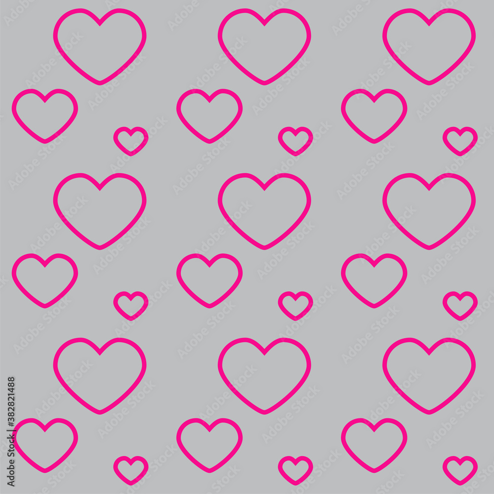 Seamless pattern with pink hearts on light gray board. Love concept. Design for packaging and backgrounds. Valentine's day spirit. Print for textile, clothes and design. Jpg file