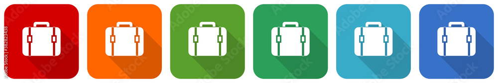 Bag icon set, flat design vector illustration in 6 colors options for webdesign and mobile applications Bag icon set, flat design vector illustration in 6 colors options for webdesign and mobile applications