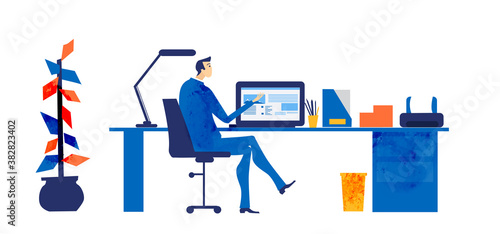 Business people forking in office. People sit by desk and communicating online. Generating great new ideas, support, control and delivering the deal. Business concept illustration. © IRStone