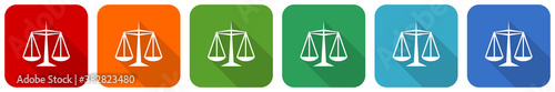 Justice icon set, flat design vector illustration in 6 colors options for webdesign and mobile applications