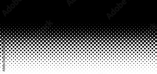 Wide format and rectangular,rectangle horizontal,linear halftone vector pattern,texture.Circles,dots,screen-tone illustration. Freckle, stipple-stippling, speckles illustration. Pointillist vector art