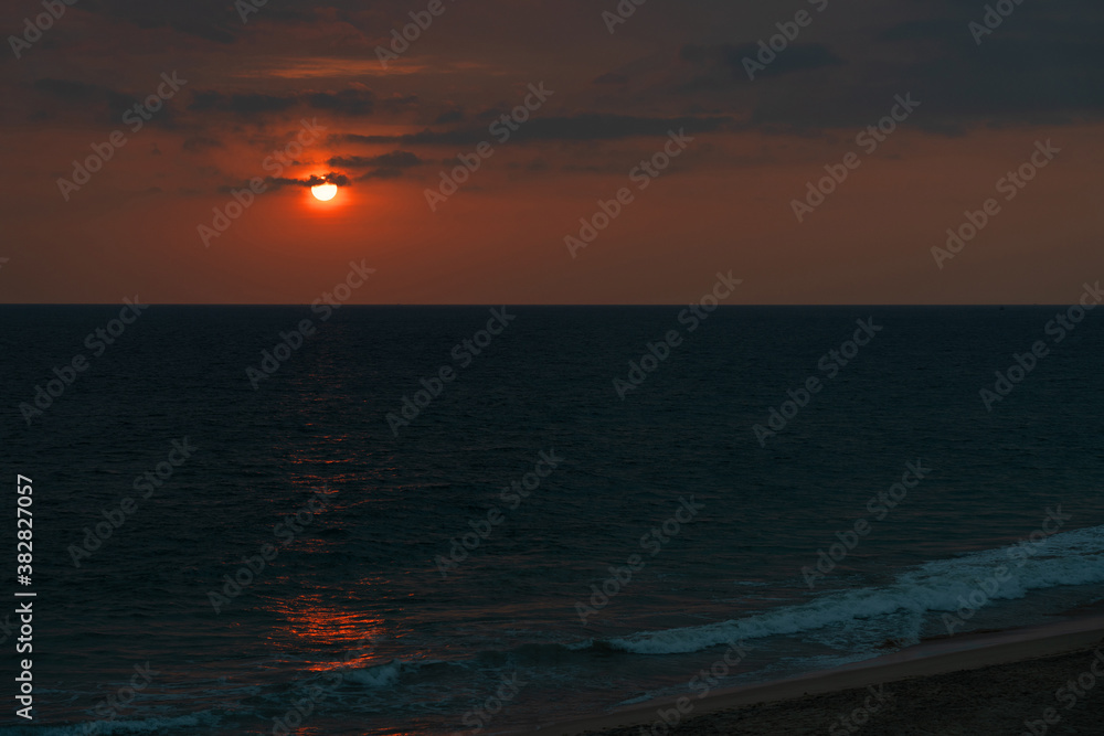 Sunset ocean beach night landscape, Sri Lanka