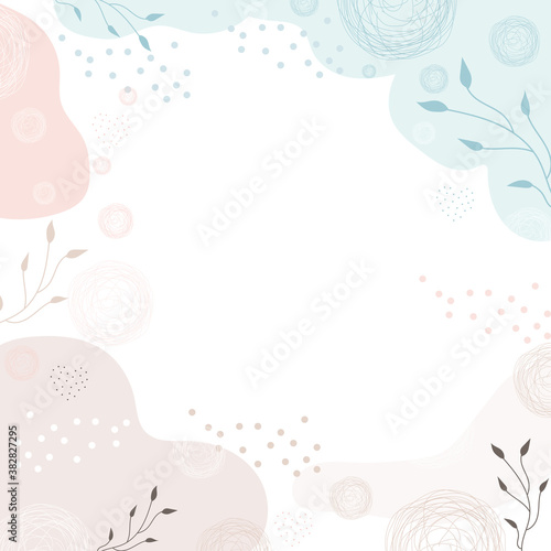 Modern background with abstract shapes and leaves