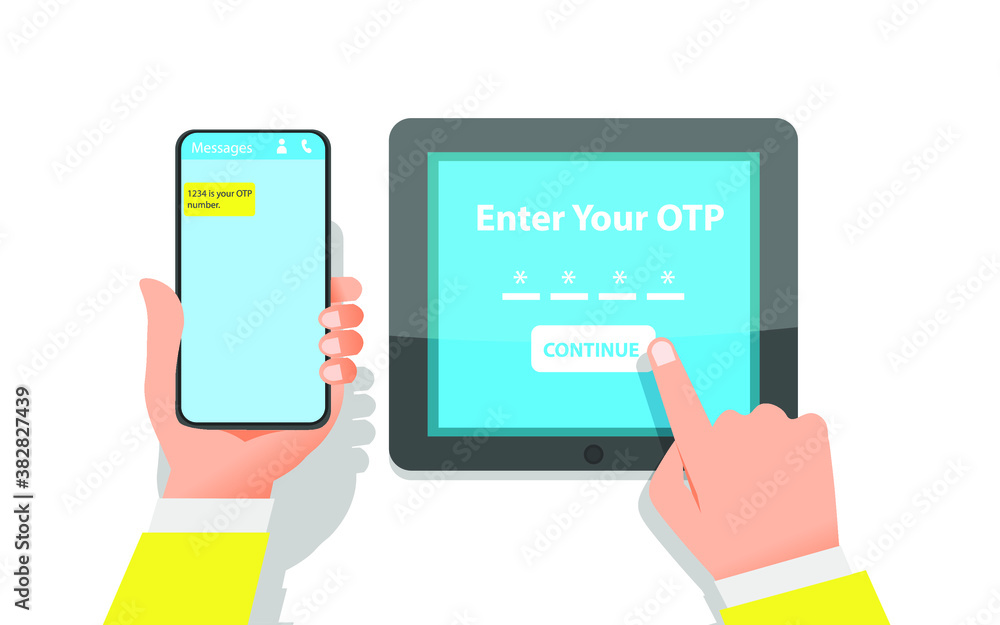 Someone's hand enter a one time password for the validation process Someone's hand enter a one time password for the validation process