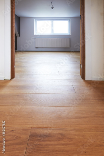 Close-up on Interior wooden floor in nearly Renovated Apartment