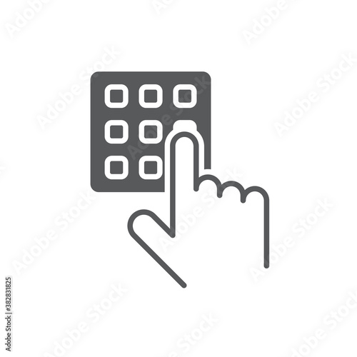 Hand and pin pad vector icon symbol isolated on white background