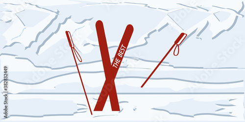Abstract snowy mountains, skiing - illustration - vector. Journey. Winter Tourism.