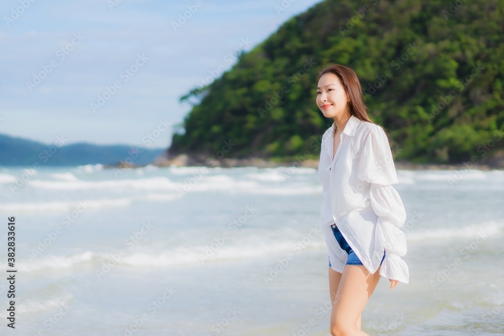 Portrait beautiful young asian woman relax smile around beach sea ocean Portrait beautiful young asian woman relax smile around beach sea ocean