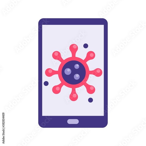 Corona virus on smart phone screen flat illustration icon