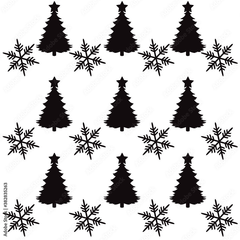 Obraz premium Black Silhouette Christmas Background Pattern, Vector, Illustration