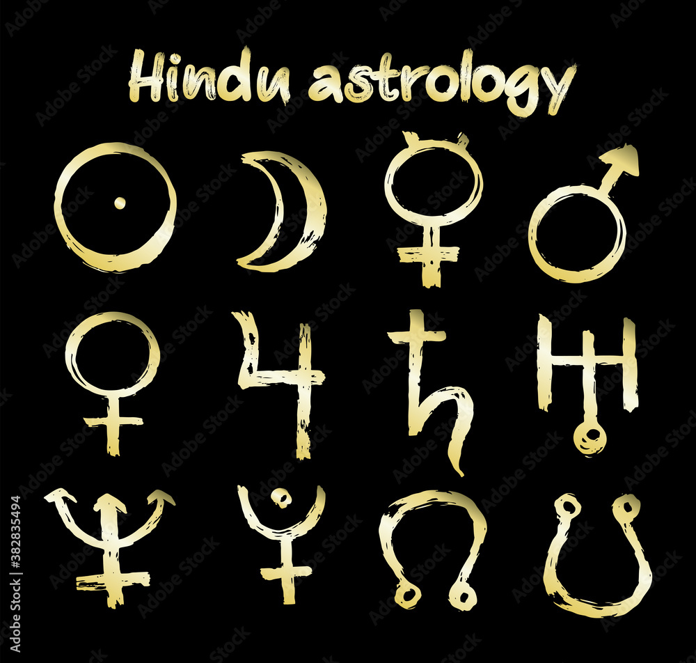 Gold icon of planet in Juotisha astrology - Vector illustration with sign Mars, Venus, Mercury, Moon, Sun, Jupiter, Saturn, Pluto, Uranus, Neptune, Rahy and Kethu Gold icon of planet in Juotisha astrology - Vector illustration with sign Mars, Venus, Mercury, Moon, Sun, Jupiter, Saturn, Pluto, Uranus, Neptune, Rahy and Kethu