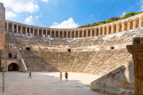 Obraz na płótnie Aerial view of the ancient Aspendos amphitheater near Antalya city w salonie