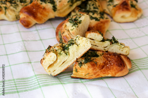 Crispy, garlic bread with herbs