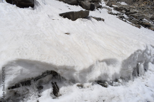 glacier in the mountains in khardunga la world highest motorable road © suchit