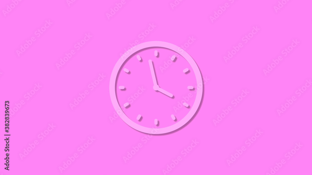 Amazing circle 12 hours clock isolated on pink background,clock icon