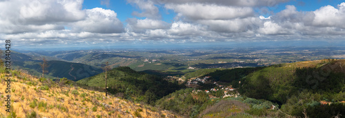 View from the top of the mountains of the Serra da Estrela natural park, Star Mountain Range, low clouds and mountain landscape