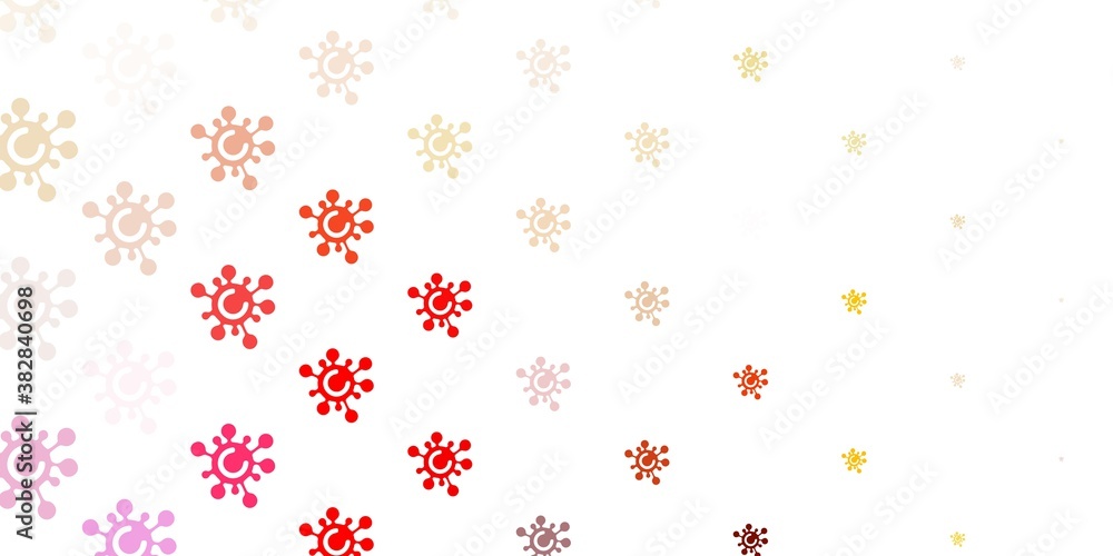 Light Red, Yellow vector background with covid-19 symbols. Light Red, Yellow vector background with covid-19 symbols.