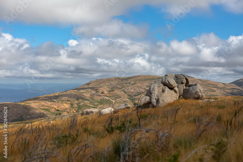 View from the top of the mountains of the Serra da Estrela natural park, Star Mountain Range, mountain landscape