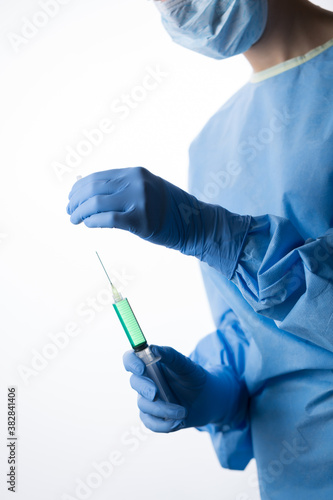 physician assistent recapping syringe cannula