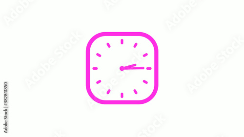 New pink color square 12 hours counting down clock icon on white background,clock icon © MSH