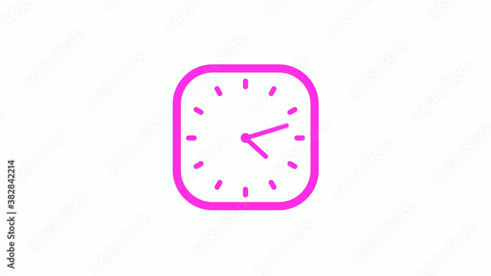 New pink color square 12 hours counting down clock icon on white background,clock icon